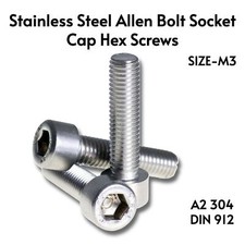 M3 ALLEN CAP SCREWS BOLTS STAINLESS STEEL A2 304 SOCKET SCREW HEX HEAD DIN 912