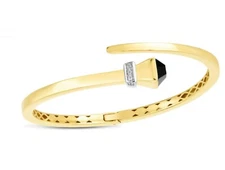 14K Yellow Gold Onyx & Diamond Wrap Hardware Bangle