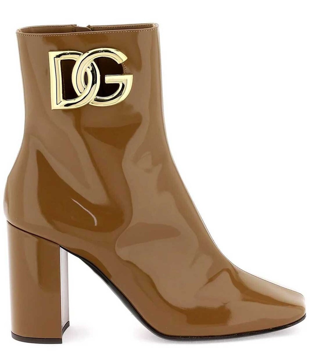 Dolce & Gabbana Logo-Plaque Square Toe Boots DG Booties Patent