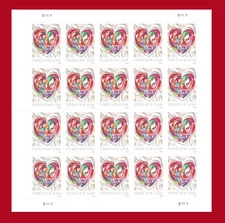 Love Quilled Paper Heart Forever Stamp, Sheet of 20, MHN, Scott 5036, Wedding