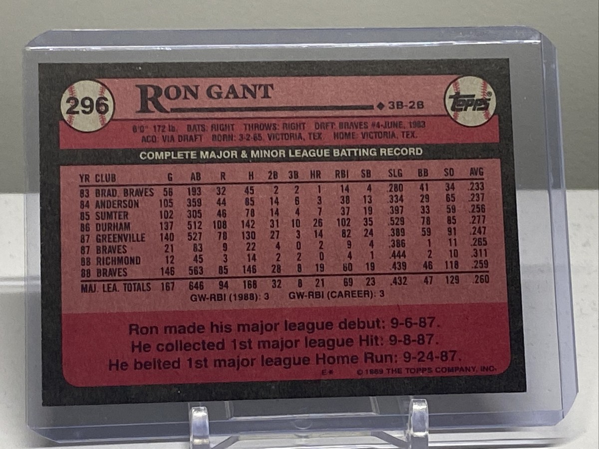1989 Topps Baseball #296 Ron Gant All Star Rookie - Atlanta Braves