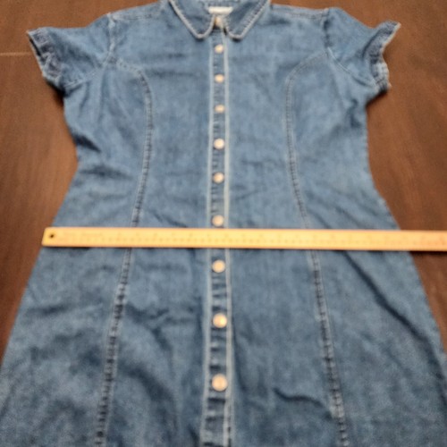 Vintage 90s Y2K Denim Shirt Dress Short Sleeve Snap Button Front Collar L XL - Picture 17 of 22