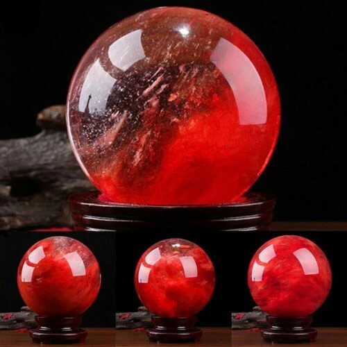 Sfera sfera cristallo quarzo calcite citrino rosso raro 100 mm pietra preziosa curativa + supporto - Foto 4 di 11