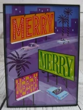 Shag Josh Agle Palm Springs Merry Merry Christmas Framed Card 5"x7" MCM
