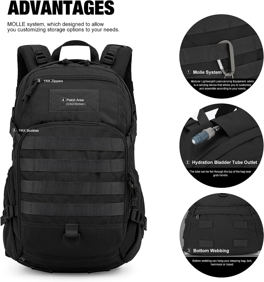 QWORK Militärrucksack 45L – Wasserabweisend, 900D Oxford, Mit Laptopfach & Belüftetem Rückensystem