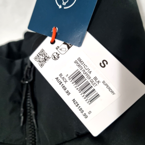 SuperDry Sports Puffer Gilet Jacket Black Full Zip NWT $169.95 Men Size S - Picture 5 of 24