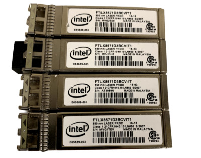 Lot of  4 Intel FTLX8571D3BCVIT1 SFP+ Transceiver Module 1000BASE-SX, 10GBASE-SR