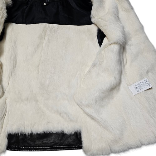 Cabe Women's Black Lamb Leather White Rabbit Fur Moto Style Jacket Size 4 NWT - Picture 13 of 24