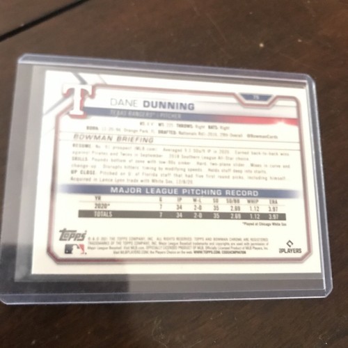2021 Bowman Chrome - #75 Dane Dunning (RC) - Picture 2 of 2