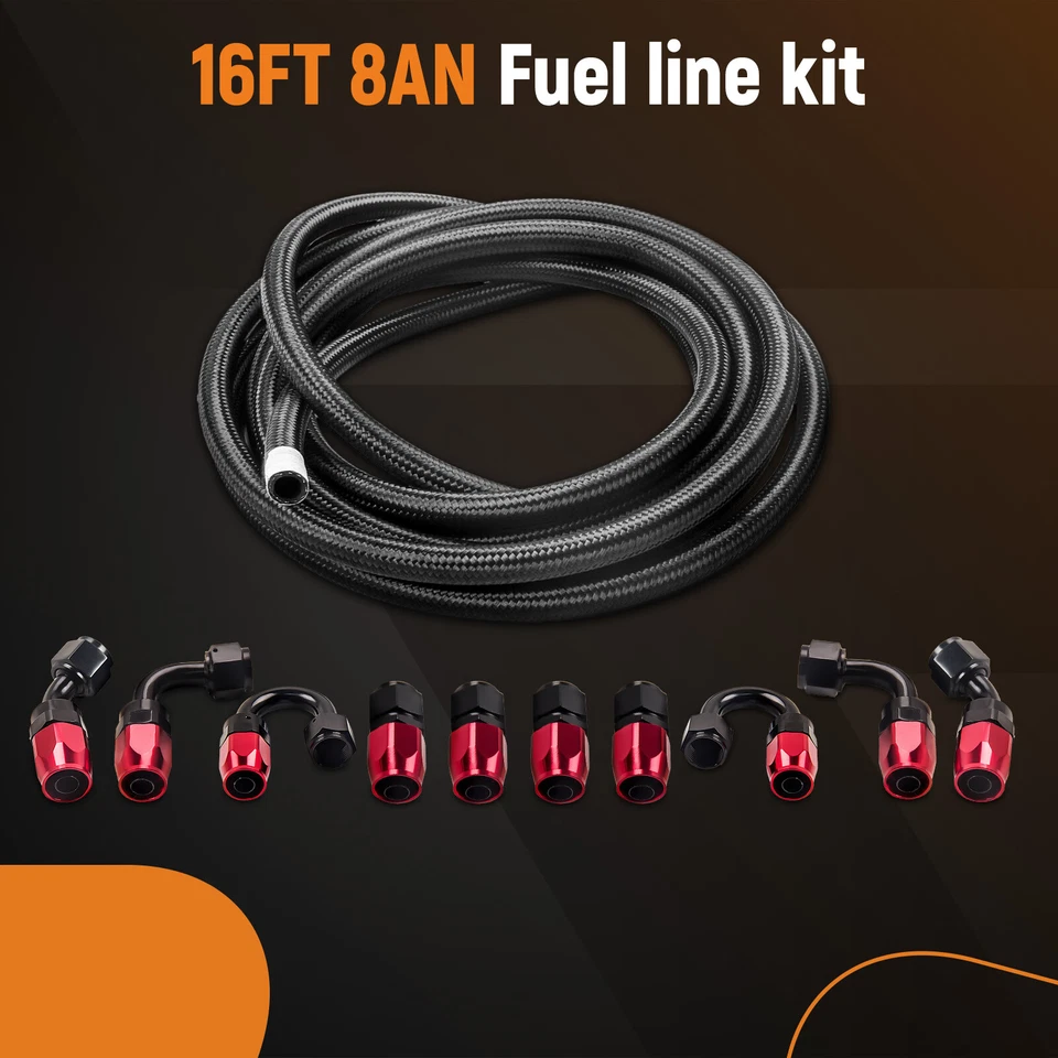 AN8 8AN Fitting Stainless Steel Nylon Braided Oil Fuel Hose Line 16Feet Kit - Image 3 of 4