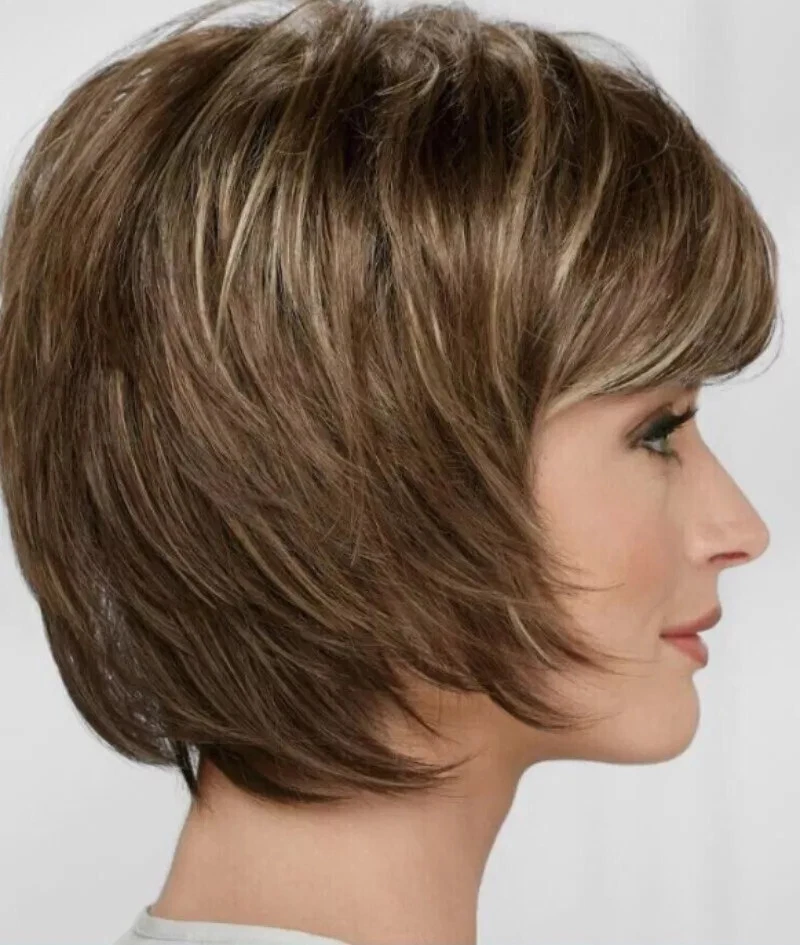 Perucas femininas naturais de mel garoa curta corte bob mistura de cabelo calor ok - Imagem 2 de 4