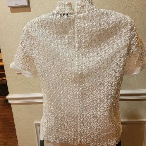 Zara Woman white Ruffled Mock Neck Blouse size XS polyester lace femenine - Picture 7 of 11