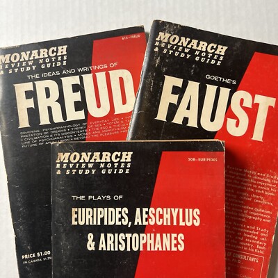 Lot of 3 Monarch Review Notes & Study Guide Books - EURIPIDES FREUD GOETHE FAUST