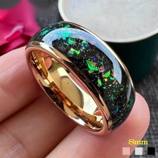 8MM Tungsten Carbide Ring for Men & Women Colorful Opal Fragment Inlay Ring