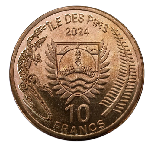 ILE DES PINS ISLAND - NEW CALEDONIA 10 FRANCS 2024 DINOSAUR COLORED 33mm UNC - Picture 2 of 2