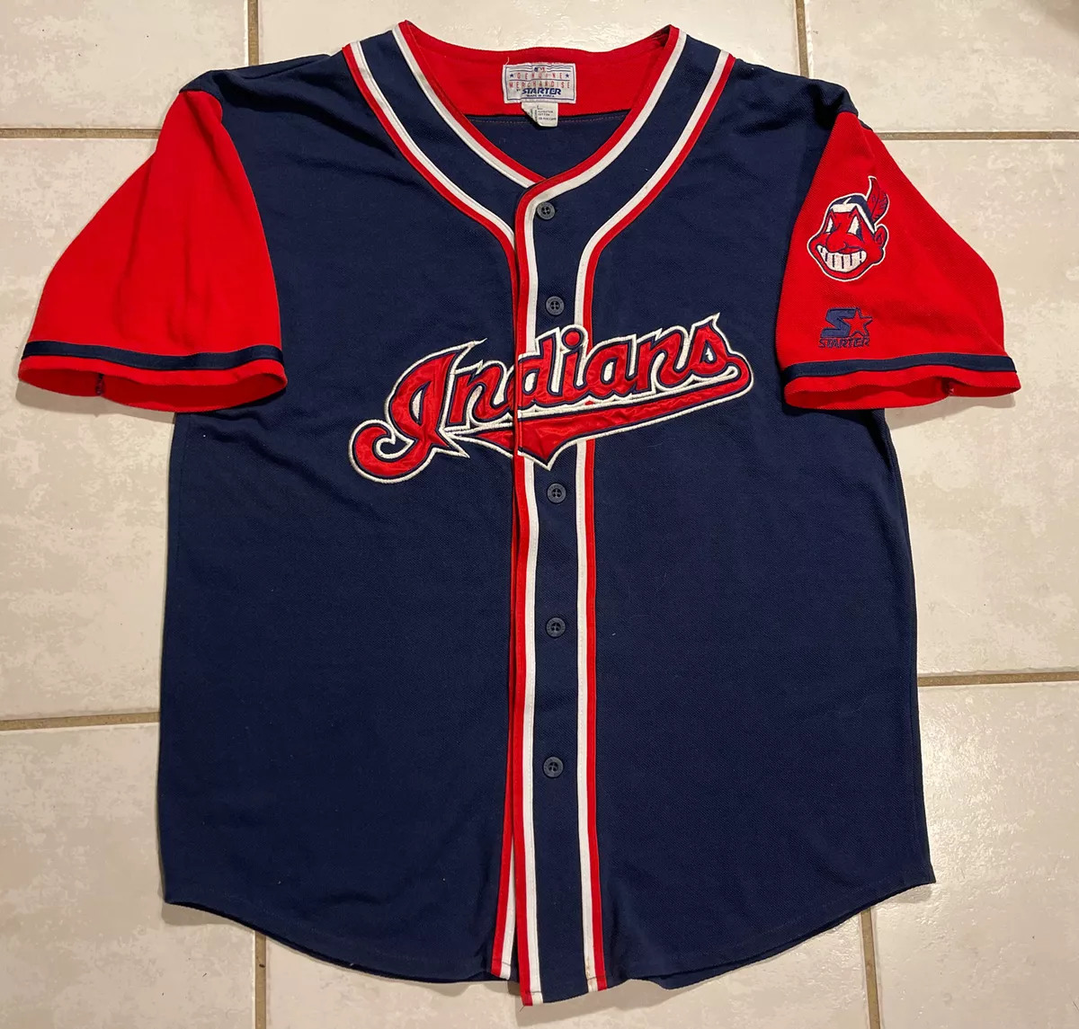 Rare Vintage STARTER Cleveland Indians Navy Blue & Red Jersey Men’s Large