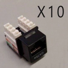 10 Pack Lot - CAT5e Keystone RJ45 110 Punch Down Keystone Snap-In Jack - Black