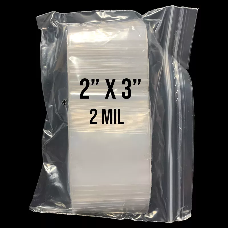 Reclosable Plastic Zipper Bags 2 mil, Clear. (100 Bags)