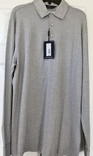 NWT 98.50 HART SCHAFFNER MARX Men  s Gray Long Sleeve M Herringbone Polo Shirt