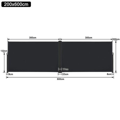 Doppel-Seitenmarkise 200 x 600cm Sichtschutz Markise Sonnenschutz Ausziehbarer - Bild 2 von 12
