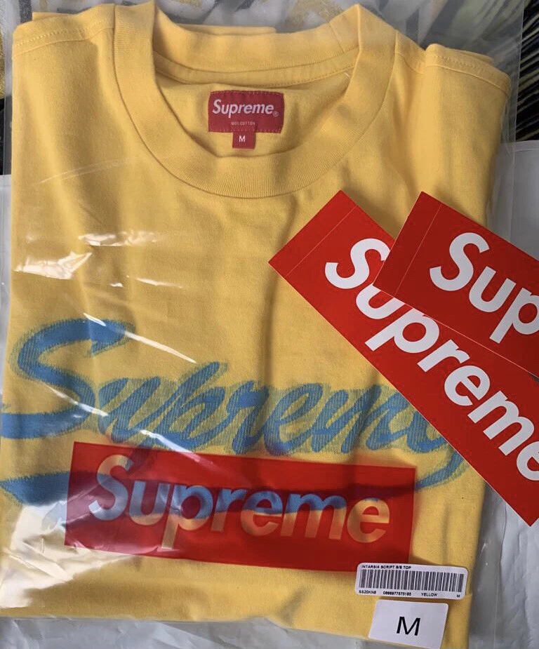 Supreme intarsia script S/S top yellow