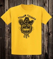 Retro Tattoo Tee T shirt 100% Cotton Black Cat Yeehaw Biker Chopper Western 