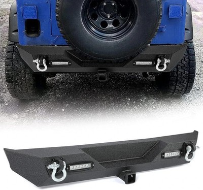 Rear Bumper Compatible with 1987-2006 Jeep Wrangler TJ YJ with LED Lights 2'' Hit