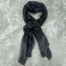 Saks Fifth Avenue Black Plaid Metallic Thread Scarf EUC