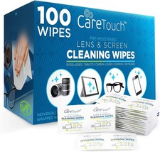 Care Touch Lens Wipes for Eyeglasses 100 Individually Wrapped Pre-Moistened NEW