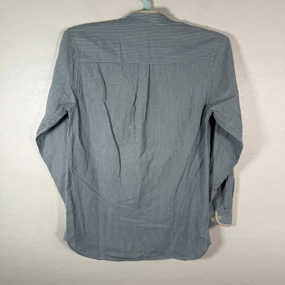 J. Peterman Shirt Mens Small Blue Button Up Long Sleeve Grandad Collarless - Image 4 of 4