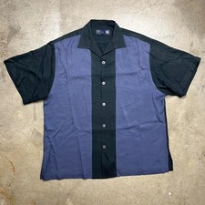 Nat Nast 100 Silk camp collar short sleeve button shirt Large black bowling
