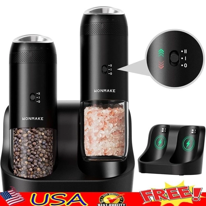 Electric Salt & Pepper Grinder Set Dual Speed Ceramic Adjustable Grinding New