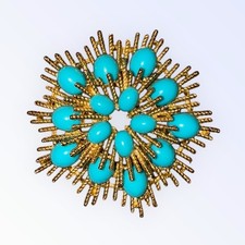 Vintage Susan caplan for Avon 1972 starburst faux turquoise pin  Brooch gold 
