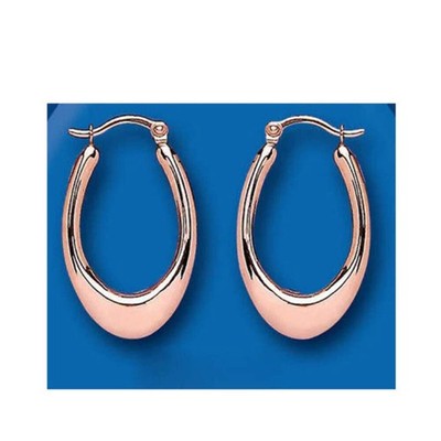 Rose Gold Hoop Earrings Oval Red Gold Hoops Creole Hallmarked