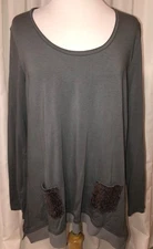 LOGO Lori Goldstein top  handkerchief hem tunic top with sequin pockets sz large