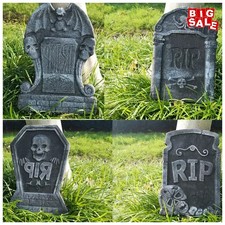 4pcs Halloween Foam RIP Graveyard Tombstone Decor Skeleton Tomb Haunted House Pa