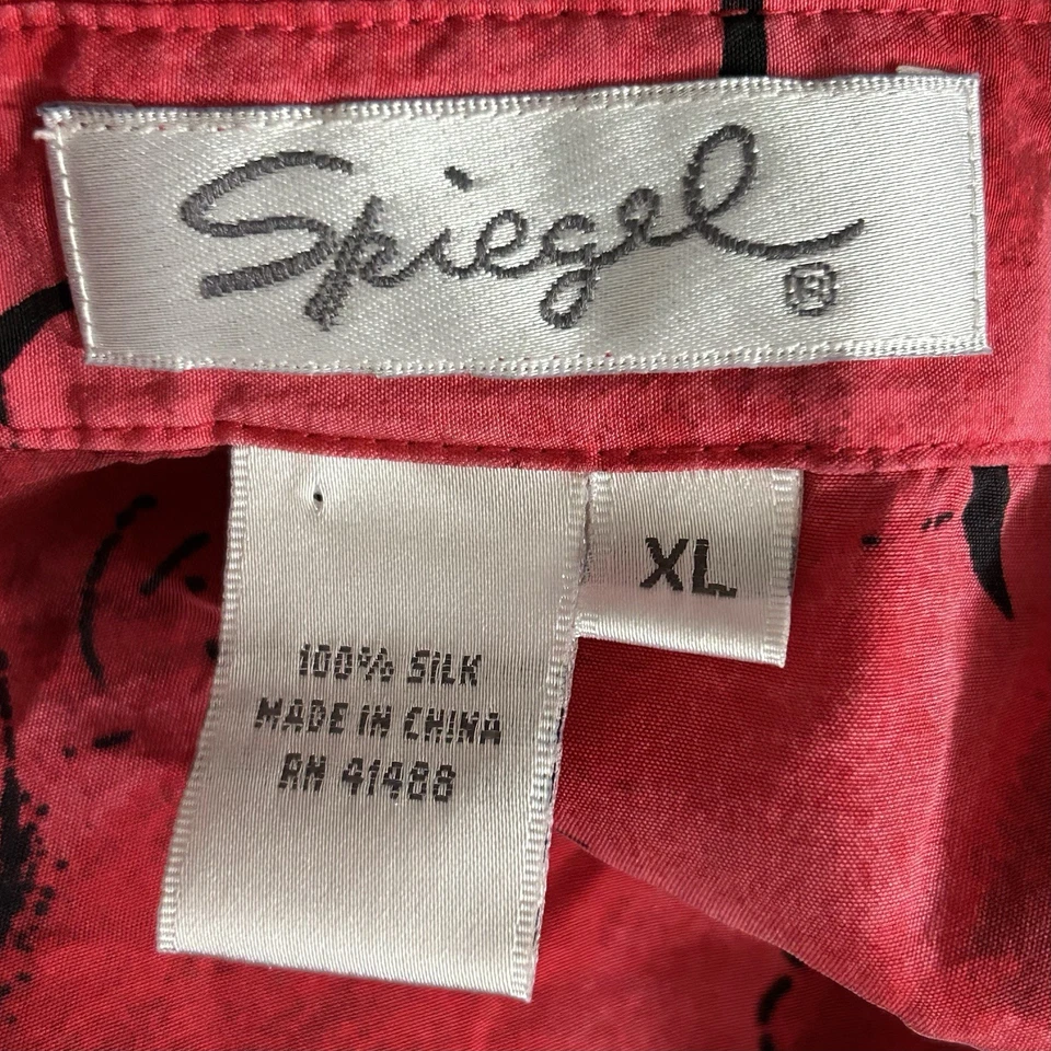 Blusa De Colección Spiegel Para Mujer XL Roja Amaryllis Seda Cepillada Abotonada Evento Vacacional Foto 3 de 4
