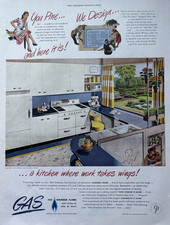 1945 American Gas Association Kitchen Work Wings Cooking Freedom VTG Print Ad