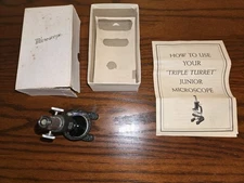 Vintage Toy Triple Turret Junior Microscope 5" With 2 Slides