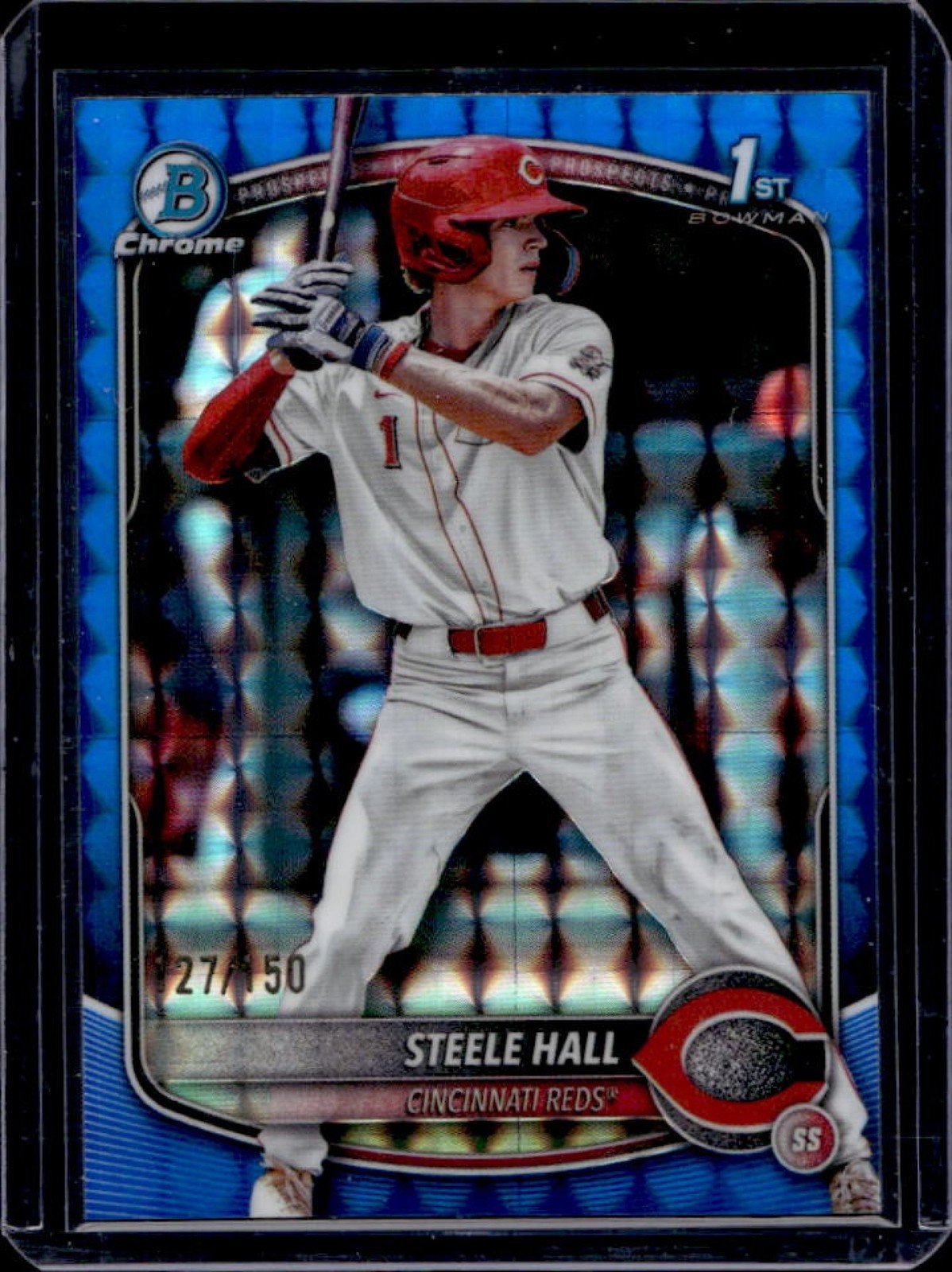2025 Bowman Draft Steele Hall Chrome Blue Geometric Refractor 1st #/150 Reds
