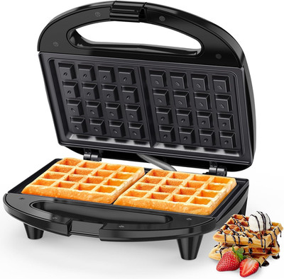 750W Belgisches Waffeleisen 2 Scheiben Antihaft Platten Kontrollleuchten PFOA-frei