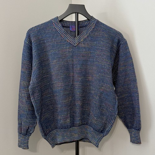 Missoni, Vintage Example by Missoni Sweater Women's Small Blue Marled Knit V-Neck Cotton