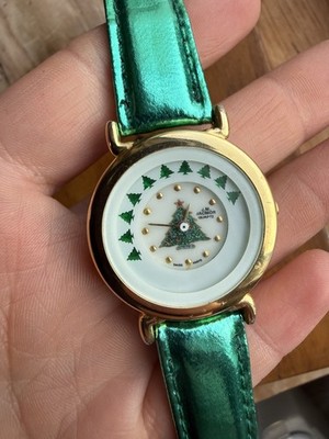 J.M. Jacmor Women's Green Analog Buckle Band Christmas Tree Watch