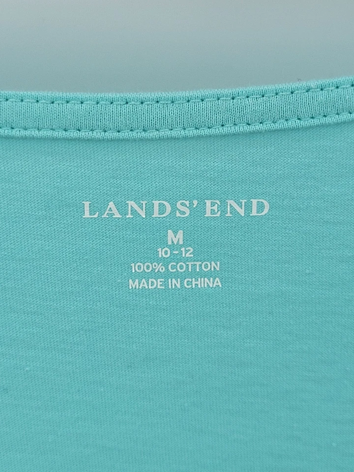 Top Lands End para mujer medio azul verde 3D rosetas manga corta boho artístico Foto 2 de 4