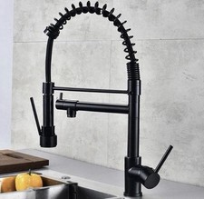 Matte Black Kitchen Mixer Tap with Pull Out Spray & Dual Spout - 360° Swivel