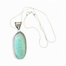 Handcrafted silver plated amazonite pendant with 18 in silver plated snake Chan