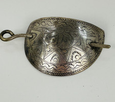 Silver Toned Etched Rounded Metal Hair Clip With Thick Stick Pin Vintage