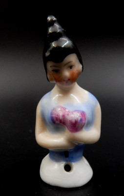 ANTIQUE PORCELAIN HAND-PAINTED PINCUSHION HALF DOLL, MADE IN GERMANY