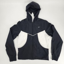 Nike Jacket Women's Sz Small 4-6 Black White Full Zip Hooded Track Mesh Lined