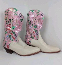 Free People Momo Selina Embroidery Western Boot Floral Silk Ivory Gorgeous